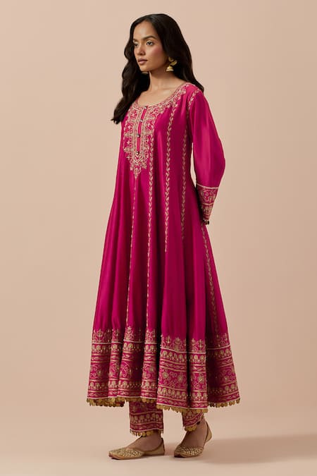 Buy Ikshita Choudhary Magenta Chanderi Silk, Organza Embroidery, Sequins Floral Anarkali Pant Set Online at Aza Fashions Buy_Ikshita Choudhary_Magenta Chanderi Silk, Organza Embroidery, Sequins Floral Anarkali Pant Set _Online_at_Aza_Fashions