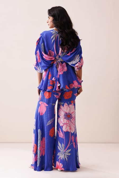 Kisakshi Jaipur Blue Floral Tunic & Sharara Set 