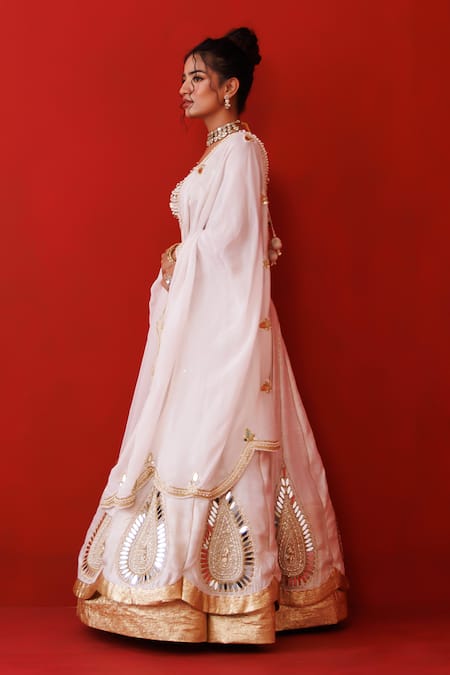 Kisakshi Jaipur Zari Embroidered Ivory Lehenga Set 