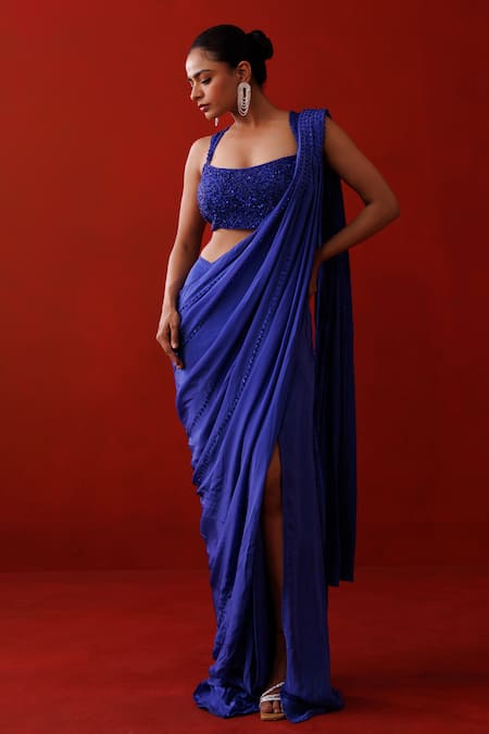 Kisakshi Jaipur Sequin Embellished Pre-Draped Slit Saree 