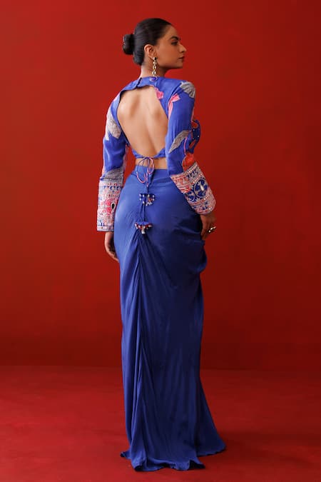 Kisakshi Jaipur Embroidered Blouse & Draped Skirt Set 