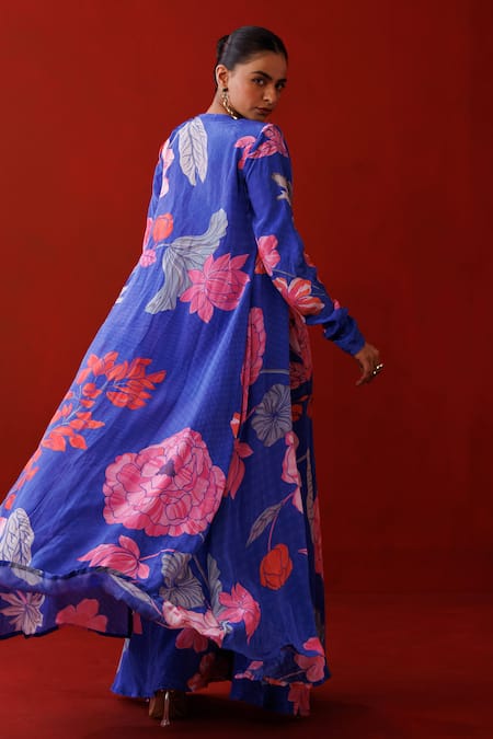 Buy_Kisakshi Jaipur_Pink Crepe, Chanderi Beads, Pearls Sweetheart Floral Print Shrug Sharara Set _Online_at_Aza_Fashions