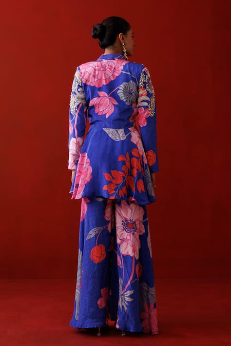 Kisakshi Jaipur Floral Embellished Peplum Blazer & Sharara Set 