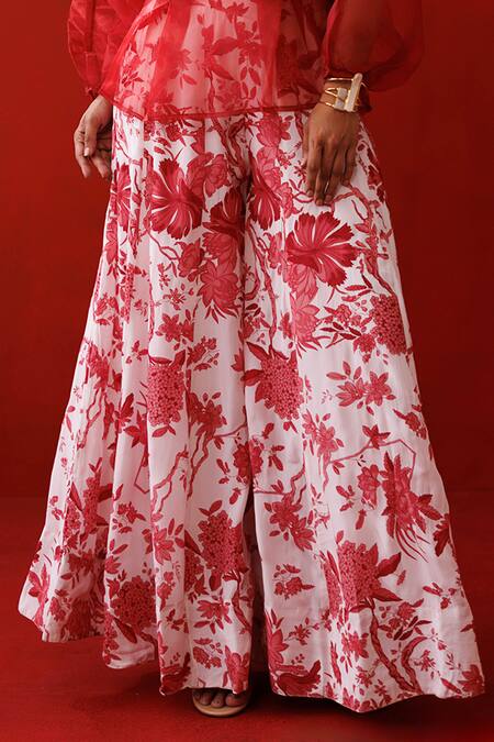 Buy_Kisakshi Jaipur_Multi Color Crepe, Organza Beads, Sequins Embellished Peplum Top And Palazzo Set 