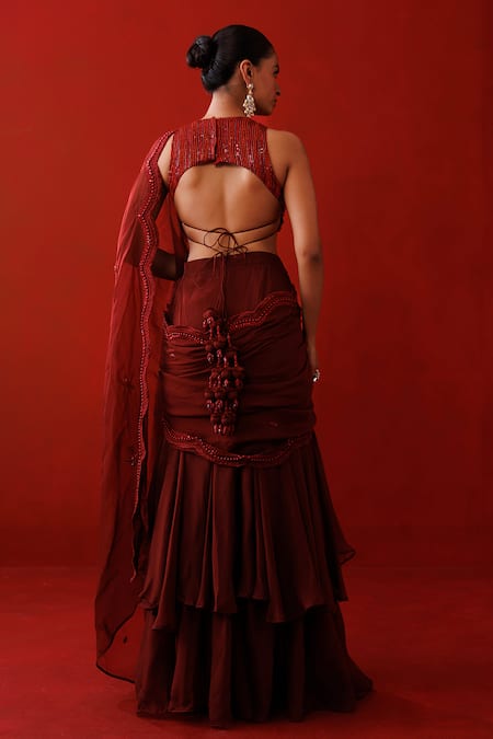 Kisakshi Jaipur Embellished Ruffle Pre-Draped Saree & Blouse 