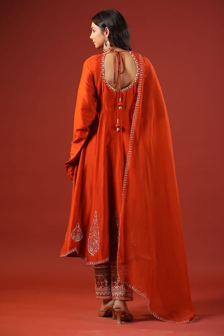 Kisakshi Jaipur Zari Embroidered Orange Anarkali Set 