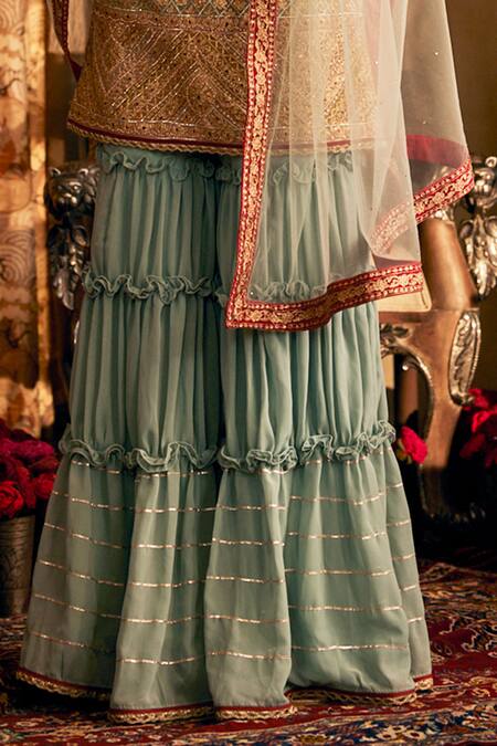 Rimple And Harpreet Narula Blue Tulle, Georgette Gota Patti, Geometric Linear Embroidered Kurta Sharara Set Online at Aza Fashions Rimple And Harpreet Narula_Blue Tulle, Georgette Gota Patti, Geometric Linear Embroidered Kurta Sharara Set _Online_at_Aza_Fashions