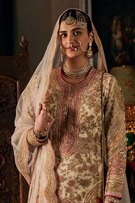 Rimple And Harpreet Narula Bird Floral Embroidered Kurta Sharara Set 