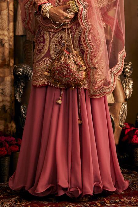 Rimple And Harpreet Narula_Pink Tulle, Georgette Sequins, Zari, Embroidery Round Neck Kurta Sharara Set _Online_at_Aza_Fashions
