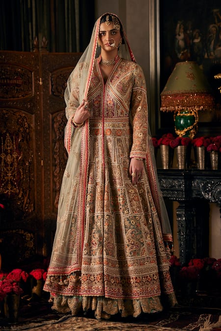 Buy_Rimple And Harpreet Narula_Blue Tulle Pearls, Sequins, Tassels Floral Embroidered Kalidar Jacket Set _at_Aza_Fashions