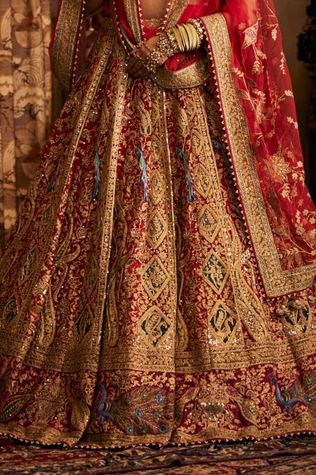 Rimple And Harpreet Narula Red Tulle Beads, Embroidery, Pearls, Sequins V-neck Lehenga Set Online at Aza Fashions Rimple And Harpreet Narula_Red Tulle Beads, Embroidery, Pearls, Sequins V-neck Lehenga Set _Online_at_Aza_Fashions