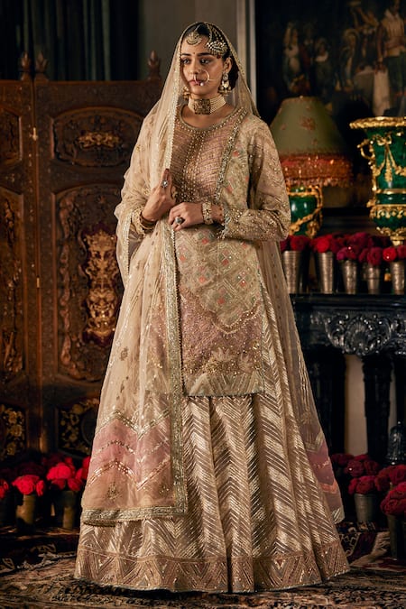 Rimple And Harpreet Narula Ivory Tulle Pearls, Sequins, Applique, Embroidery Floral Kurta Sharara Set