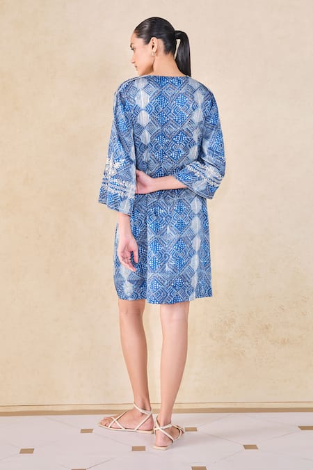 Grassroot By Anita Dongre Geometric Print Blue Dress 