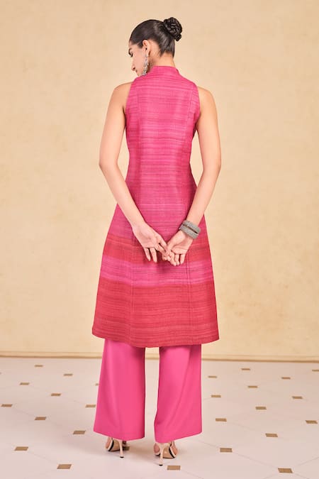 Grassroot By Anita Dongre Halter Neck Textured Pink Kurta & Palazzo Set 