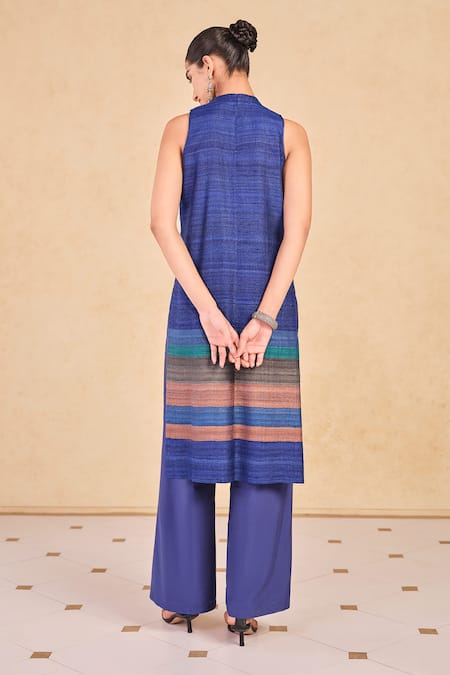 Grassroot By Anita Dongre Blue Textured Stripe Kurta Set 