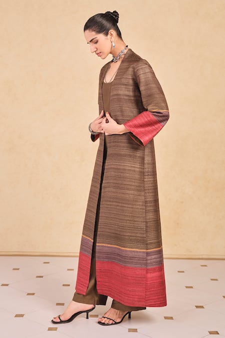 Grassroot By Anita Dongre Silk Stripe Pattern Jacket Palazzo Set 