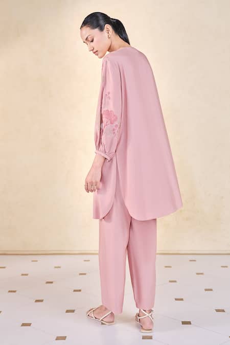 Grassroot By Anita Dongre Kantha Embroidered Pink Kurta & Pant Set 