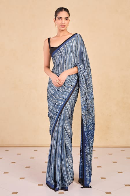 Grassroot By Anita Dongre Geometric Stripe Print Saree & Unstitched Blouse 