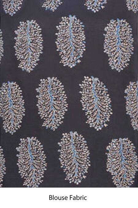 Grassroot By Anita Dongre_Black Viscose, Modal Korat Ajrakh Print Saree And Unstitched Blouse Piece_Online_at_Aza_Fashions