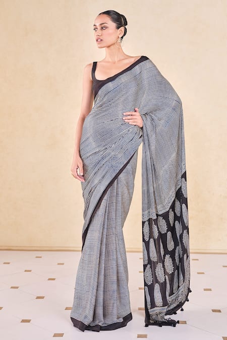 Grassroot By Anita Dongre Korat Ajrakh Print Saree & Unstitched Blouse Piece 