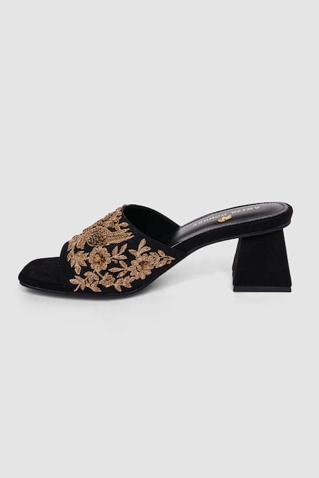 Anita Dongre_Black Zari Zardozi Embroidered Heels _Online_at_Aza_Fashions