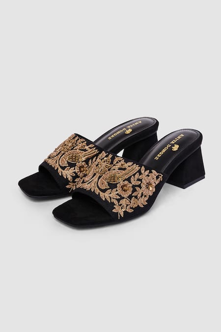 Anita Dongre Zardozi Embroidered Black Heels 