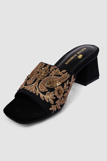 Buy_Anita Dongre_Black Zari Zardozi Embroidered Heels _Online_at_Aza_Fashions