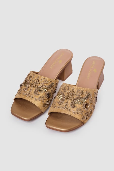 Anita Dongre Zardozi Embroidered Gold Heels 
