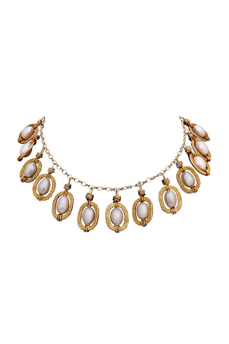 Anita Dongre Silver Plated Oval Pearl Embellished Necklace