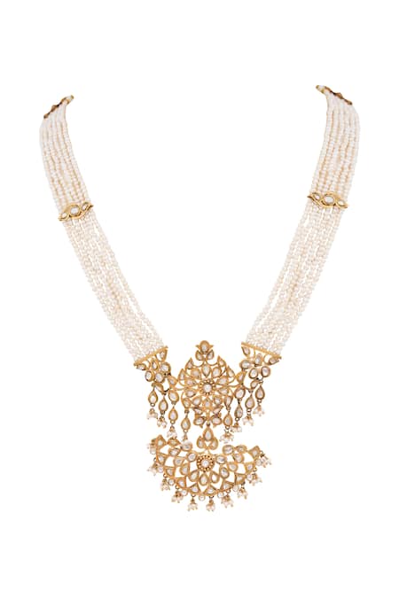 Anita Dongre Silver Plated Crystal And Pearl Geometric Pendant Necklace 
