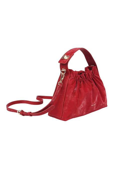 Mir Kash Red Velvet Textured Handbag 