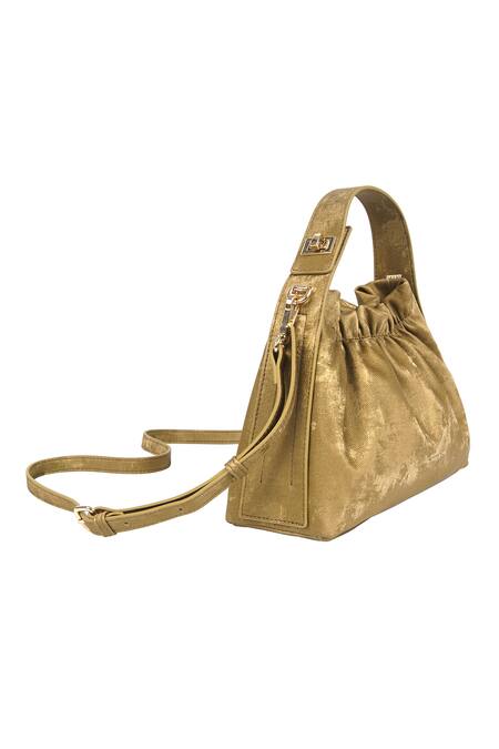 Mir Kash_Green Textured Velvet Handbag _Online_at_Aza_Fashions