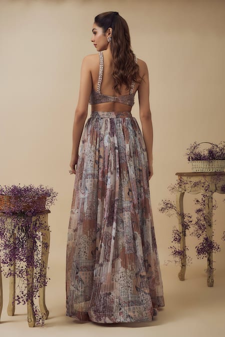 Vana Ethnics Abstract Print Asymmetric Lehenga Set 