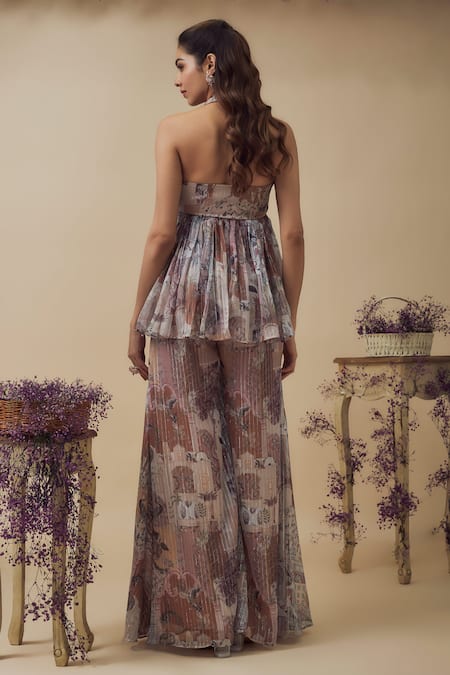 Vana Ethnics Abstract Print Peplum Kurta Palazzo Set 