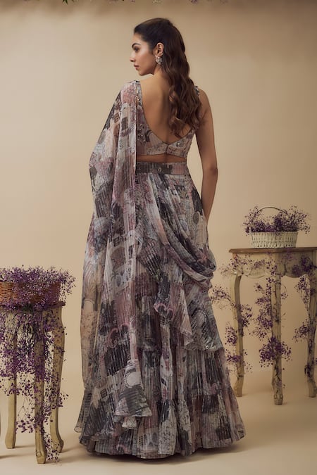 Vana Ethnics Abstract Print Lehenga Saree With Bustier 