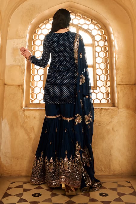 Lashkaraa Floral Embroidered Kurta Sharara Set 