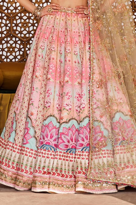 Shop Lashkaraa Pink Satin, Net Sequins, Zari, Embroidery Floral Lehenga Set Online at Aza Fashions Shop_Lashkaraa_Pink Satin, Net Sequins, Zari, Embroidery Floral Lehenga Set _Online_at_Aza_Fashions