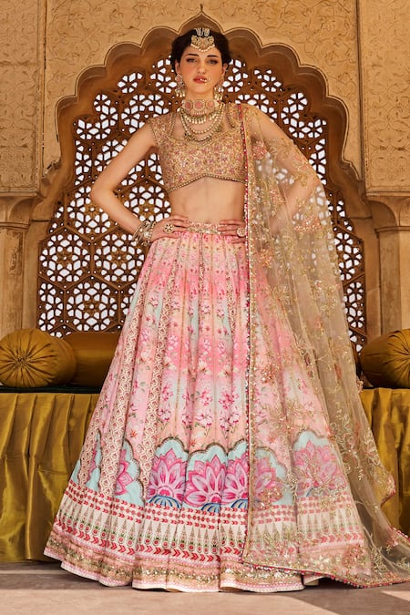 Lashkaraa Pink Satin, Net Sequins, Zari, Embroidery Floral Lehenga Set 