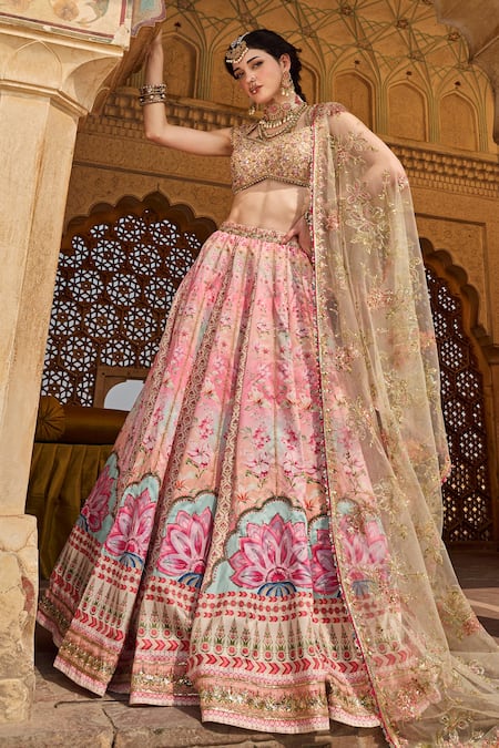 Lashkaraa Pink Satin, Net Sequins, Zari, Embroidery Floral Lehenga Set at Aza Fashions Lashkaraa_Pink Satin, Net Sequins, Zari, Embroidery Floral Lehenga Set _at_Aza_Fashions