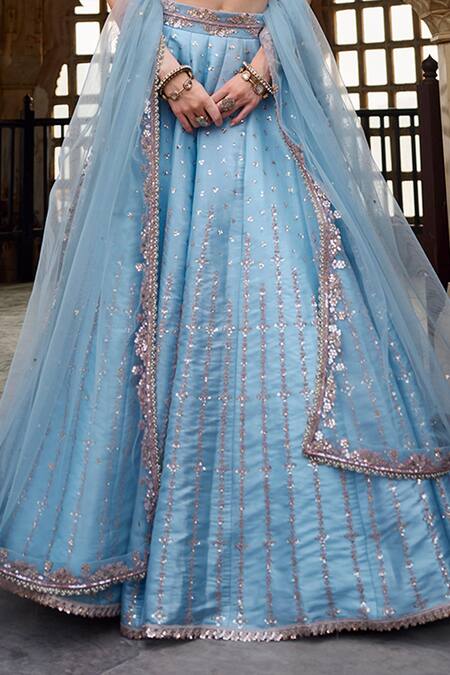 Buy Lashkaraa Blue Organza, Net Embroidery, Sequins, Zari Round Neck Floral Lehenga Set Online at Aza Fashions Buy_Lashkaraa_Blue Organza, Net Embroidery, Sequins, Zari Round Neck Floral Lehenga Set _Online_at_Aza_Fashions