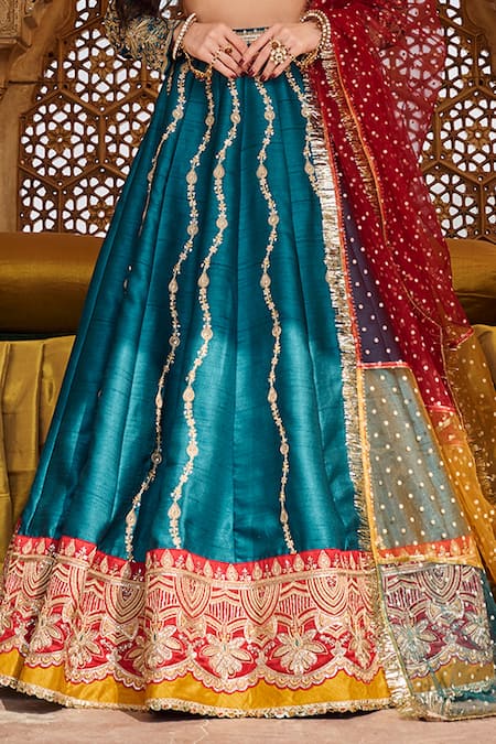 Buy Lashkaraa Blue Silk, Net Sequins, Zari Embroidered Teal Lehenga Set Online at Aza Fashions Buy_Lashkaraa_Blue Silk, Net Sequins, Zari Embroidered Teal Lehenga Set _Online_at_Aza_Fashions