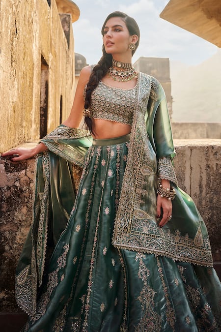 Buy Lashkaraa Blue Organza Embroidery, Sequins, Zari Round Neck Floral Lehenga And Blouse Set Online at Aza Fashions Buy_Lashkaraa_Blue Organza Embroidery, Sequins, Zari Round Neck Floral Lehenga And Blouse Set _Online_at_Aza_Fashions