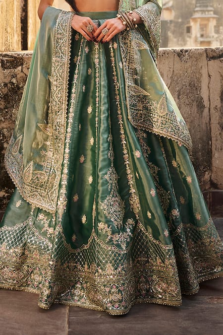 Lashkaraa Blue Organza Embroidery, Sequins, Zari Round Neck Floral Lehenga And Blouse Set at Aza Fashions Lashkaraa_Blue Organza Embroidery, Sequins, Zari Round Neck Floral Lehenga And Blouse Set _at_Aza_Fashions