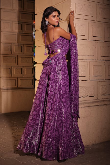 Kiyohra Floral Vine Print Purple Lehenga Set 