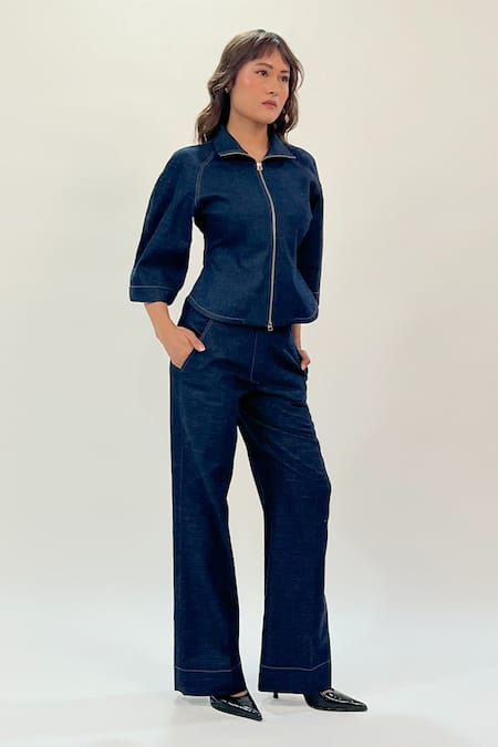 Buy_Leh Studios_Blue Cotton Flared Pant _Online_at_Aza_Fashions