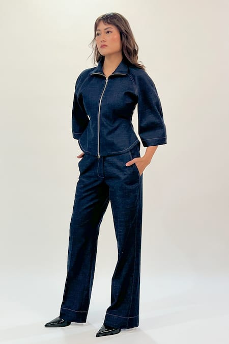 Shop_Leh Studios_Blue Cotton Flared Pant _Online_at_Aza_Fashions