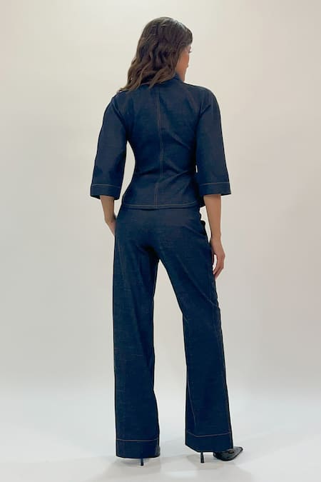 Shop_Leh Studios_Blue Cotton Flared Pant _at_Aza_Fashions