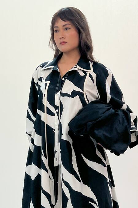 Shop_Leh Studios_Black Cotton Collared And White Curved Hem Shirt Dress _Online_at_Aza_Fashions