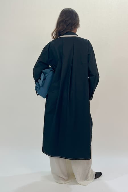 Shop_Leh Studios_Black Cotton Collared Curved Hem Shirt Dress _at_Aza_Fashions