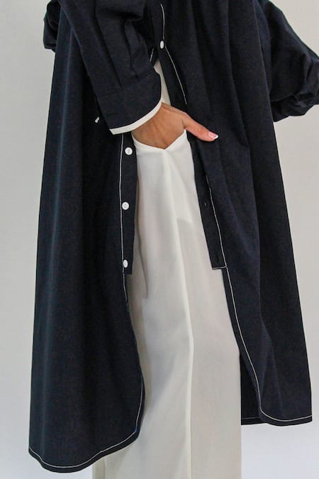 Buy_Leh Studios_Black Cotton Collared Curved Hem Shirt Dress _Online_at_Aza_Fashions
